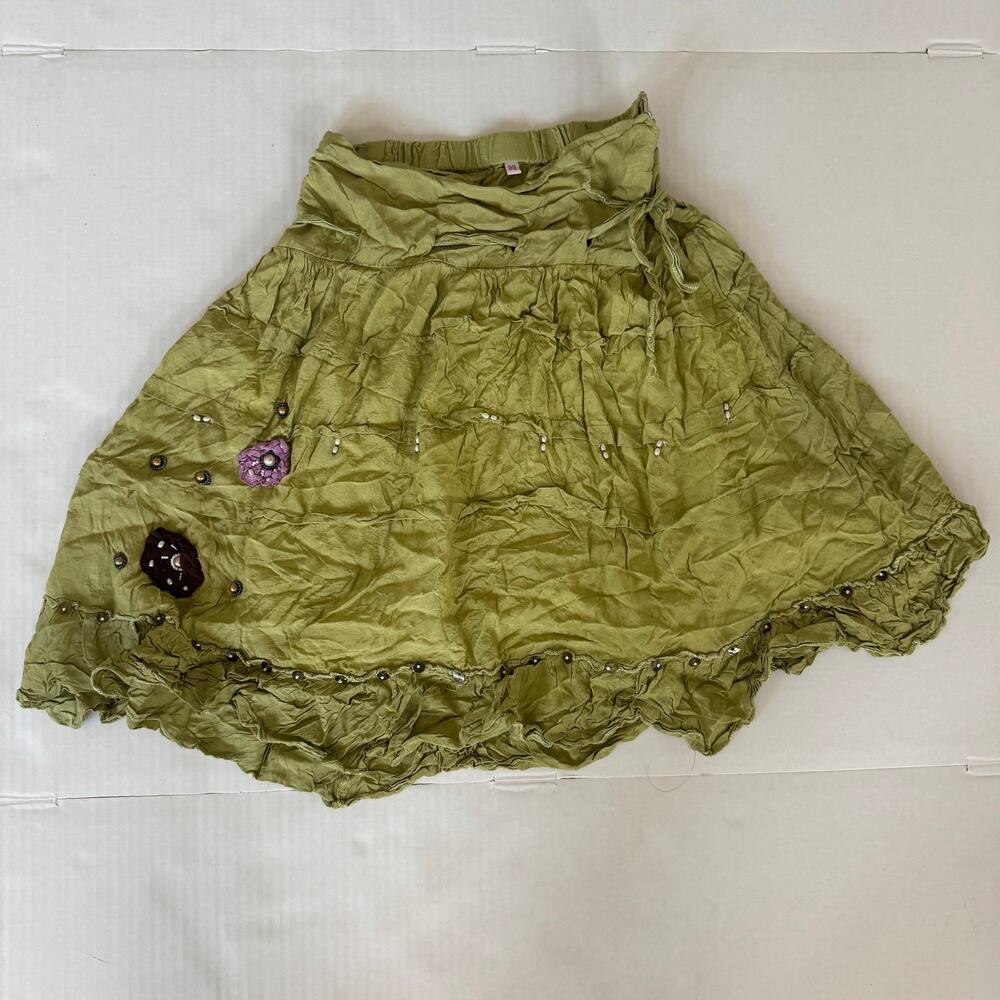Beaded Small Green skirt Boho cottegecore flowy whimsy fairycore embroidered - Picture 2 of 13